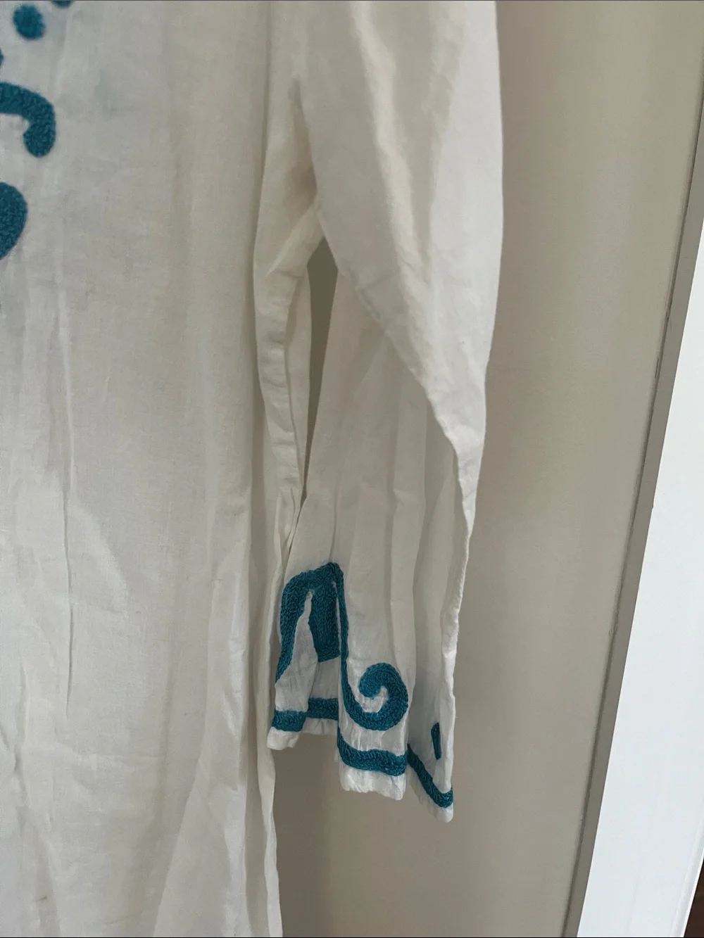 Dalin White & Teal Embroidered Swim Coverup